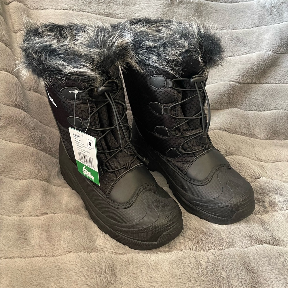 Itasca Vixen Black Faux-Fur Trim Lace-Up Winter Boots